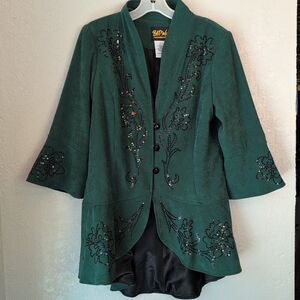 Bob Mackie Wearable Art Blazer S Green Sequin Art Deco Festival Whimsigoth Fairy